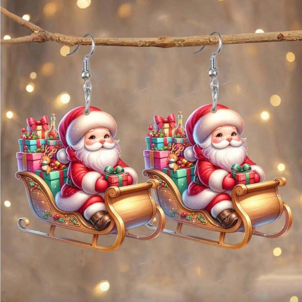 Santa Sleigh Christmas Earrings